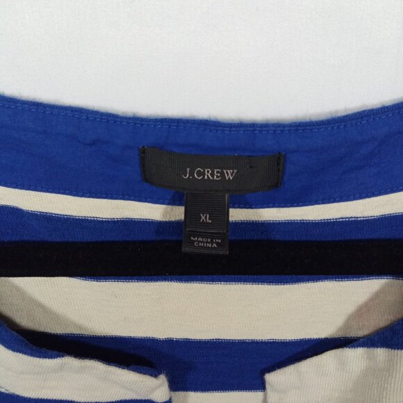 J Crew Womens Tunic Dress Size XL 100% Cotton Blue White Striped 3/4 Sleeve - Picture 5 of 8